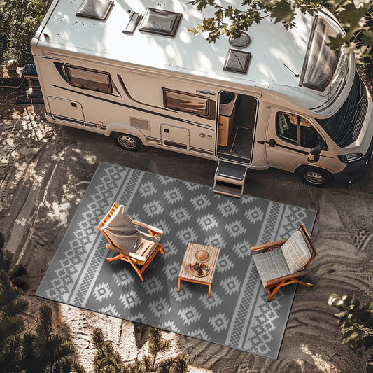 Green Decore Reversible Recycled Plastic Camping and Picnic Rugs | Perfect for Garden, Patio, Picnic, Decking | Stain And Water Resistant | Riffle Sharkskin Grey/White 120 x 180 cm