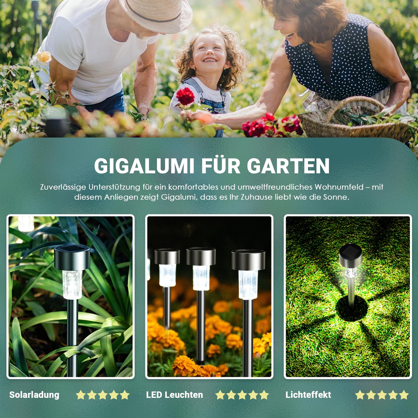 GIGALUMI Solar Lights Outdoor Garden Waterproof,12 Pack,Stainless Steel LED Solar Garden Lights for Patio, Lawn, Yard and Landscape Decor, Cold White