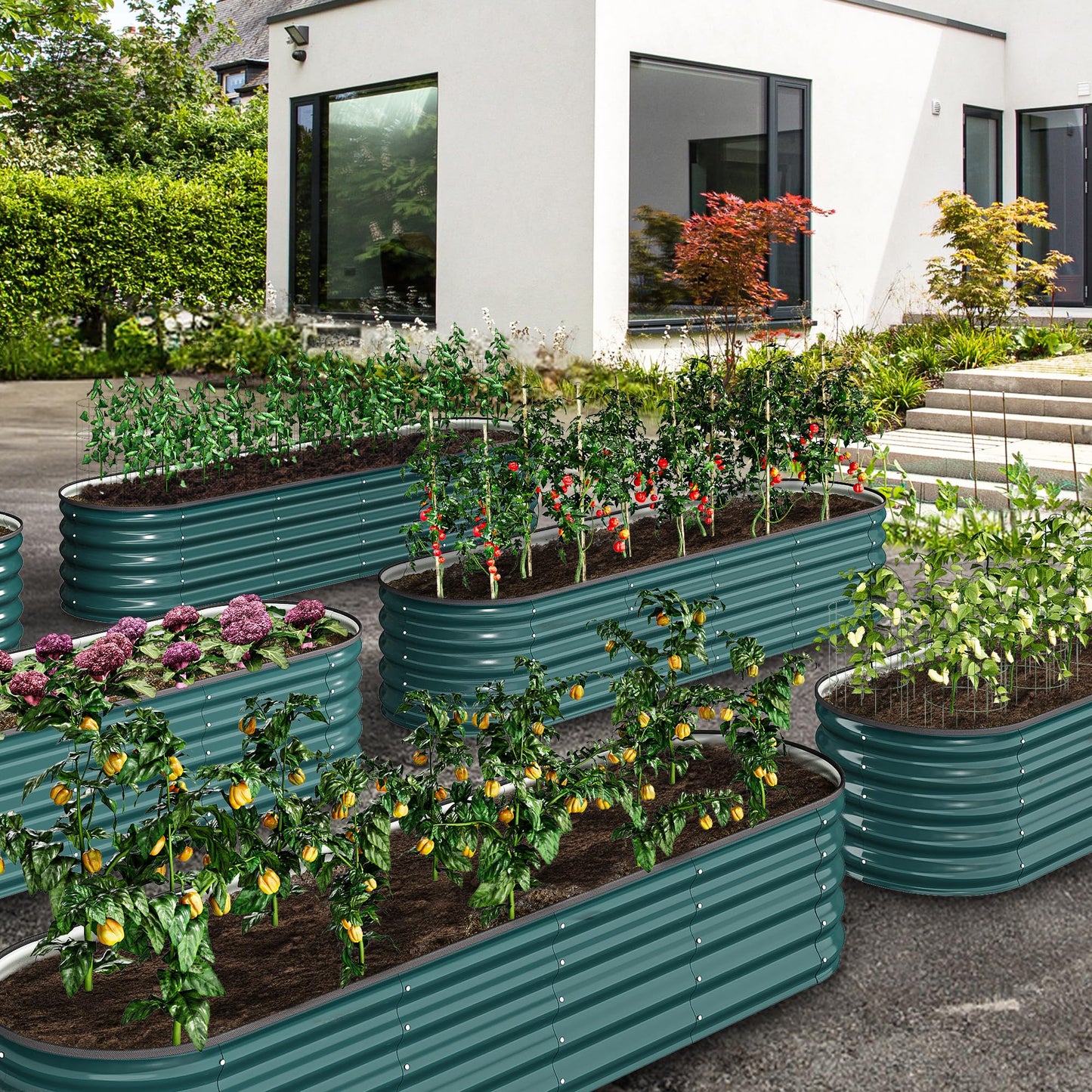 YITAHOME Outdoor Raised Garden Bed Kit 240x61x43cm, Raised Beds Thickened Zinc-Aluminum-Magnesium Stainless Steel Metal Raised Beds for Garden with Safety Rubber for Vegetables Flowers Fruits (Green)