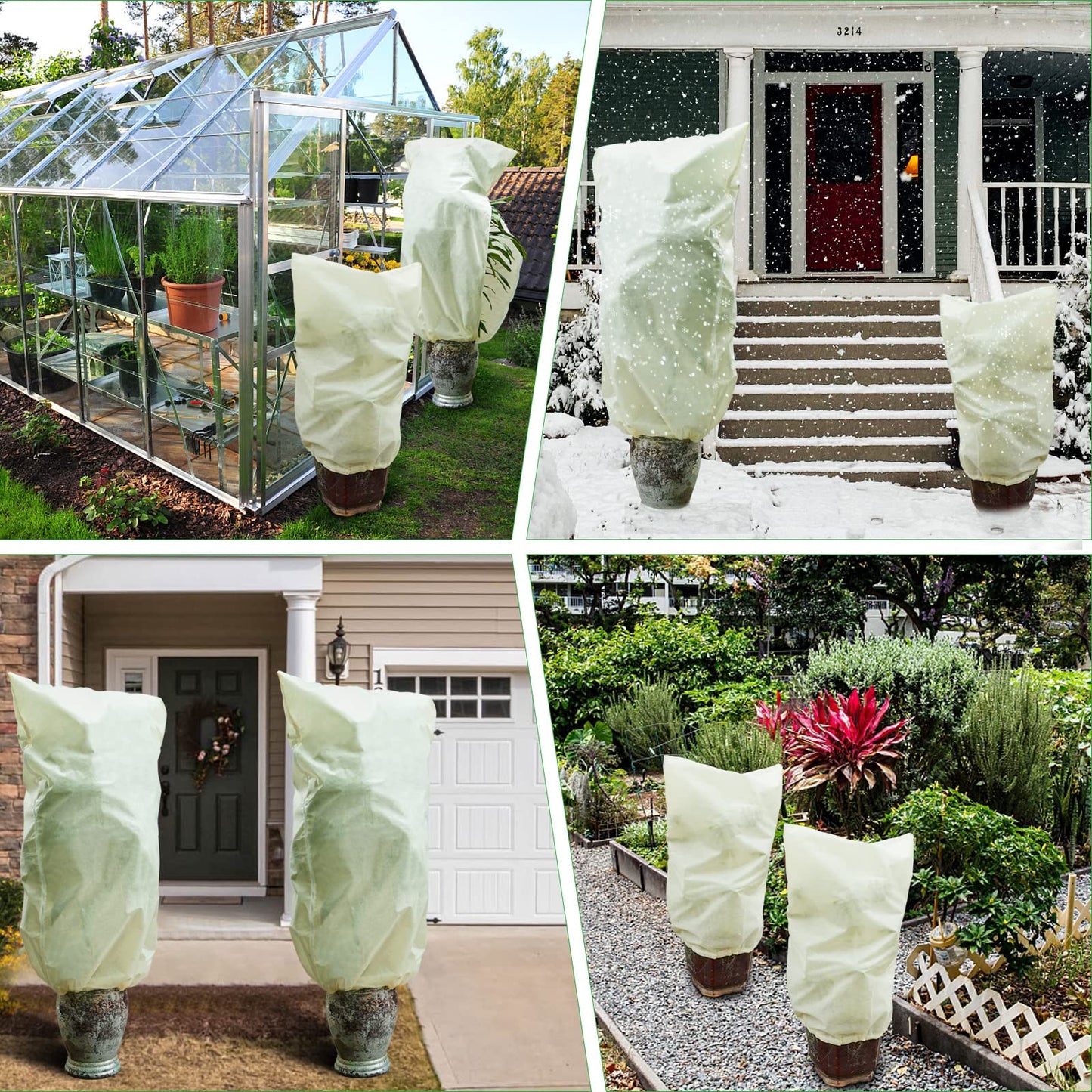 Muzhira 4pcs Plant Fleece Frost Protection Jackets, 50gms 60cm x 80cm Winter Garden Fleece Bag, Plant Cover for for Potted Plant Winter Plant Protection, From Birds and Insects