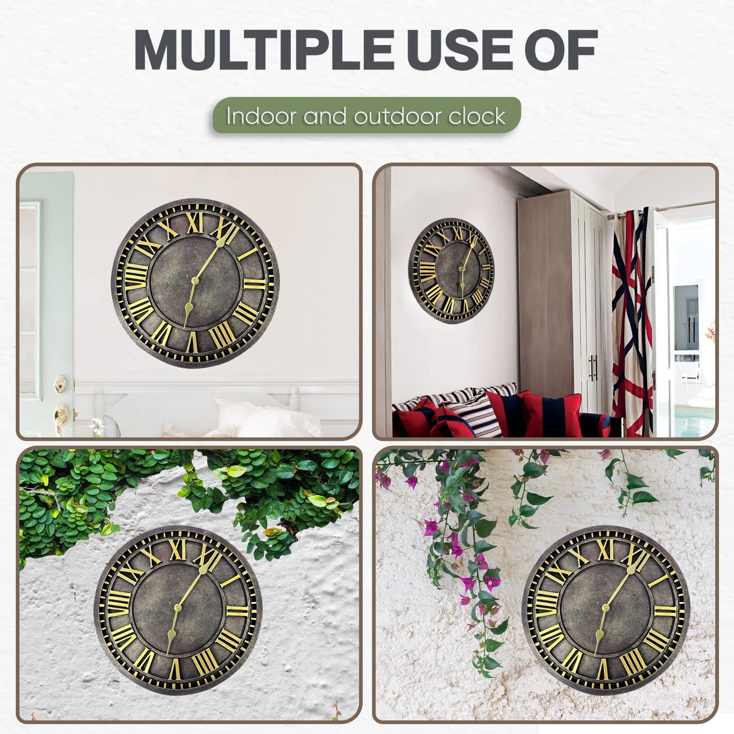 HH Home Hut Outdoor indoor Garden Wall Clock Hand Painted church clock 30cm rust