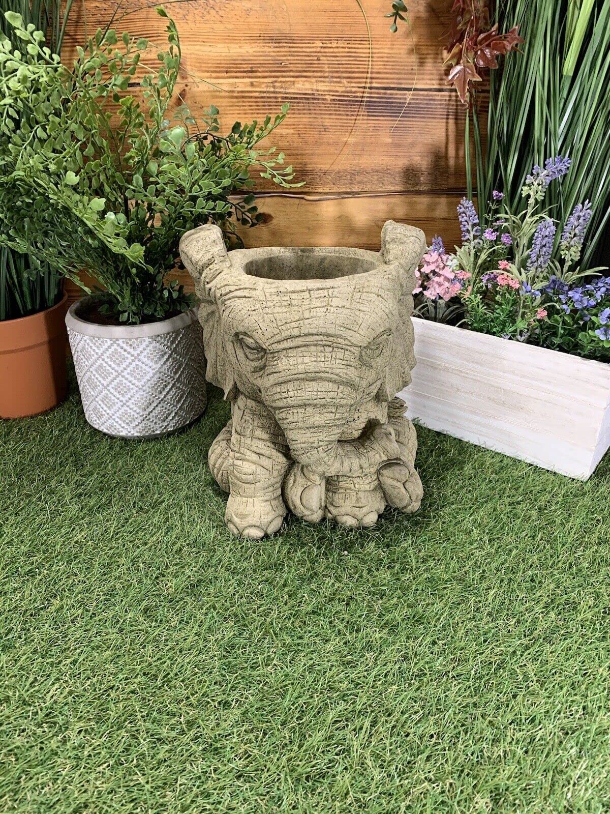 STONE GARDEN ELEPHANT PLANTER PLANT POT FLOWER POT HAND CAST ORNAMENT
