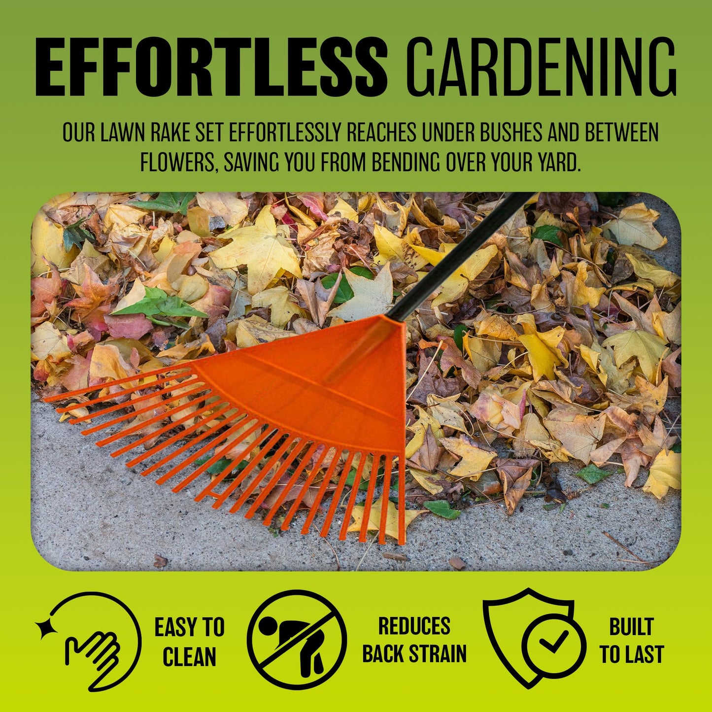 12 Tooth Garden Leaf Rake - Handheld, Plastic Head Gardening Tool | Wide, Lightweight & Sturdy To Quickly Clean The Lawn | Ideal For Autumn & Winter Seasons | Strong Quality & Long Lasting