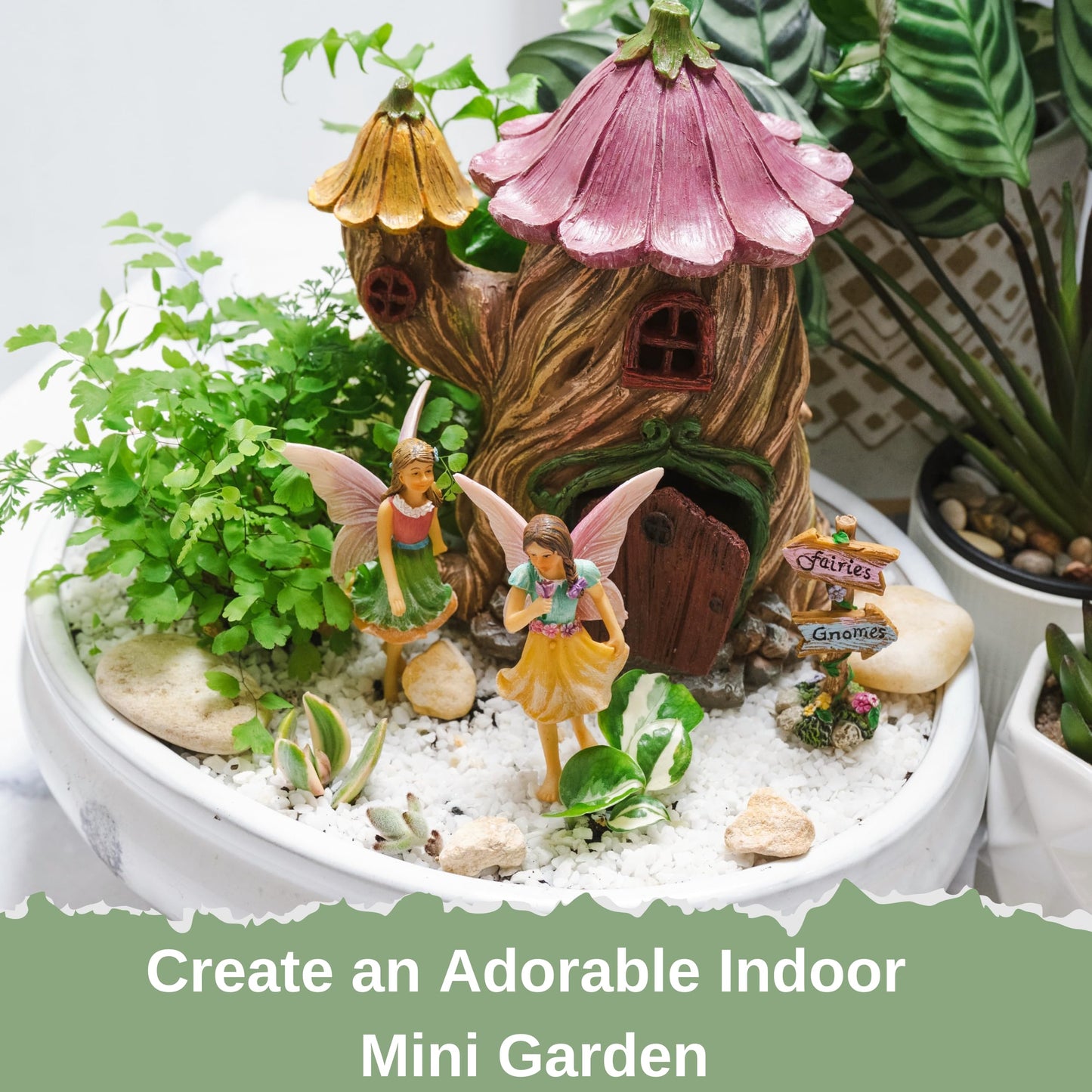 PRETMANNS Fairy Garden Fairy Houses - Fairy Garden Accessories, Fairy Garden Ornaments - Fairies for Fairy Garden - Fairy House & Fairies - Fairy Garden House Kit - 4 Pieces