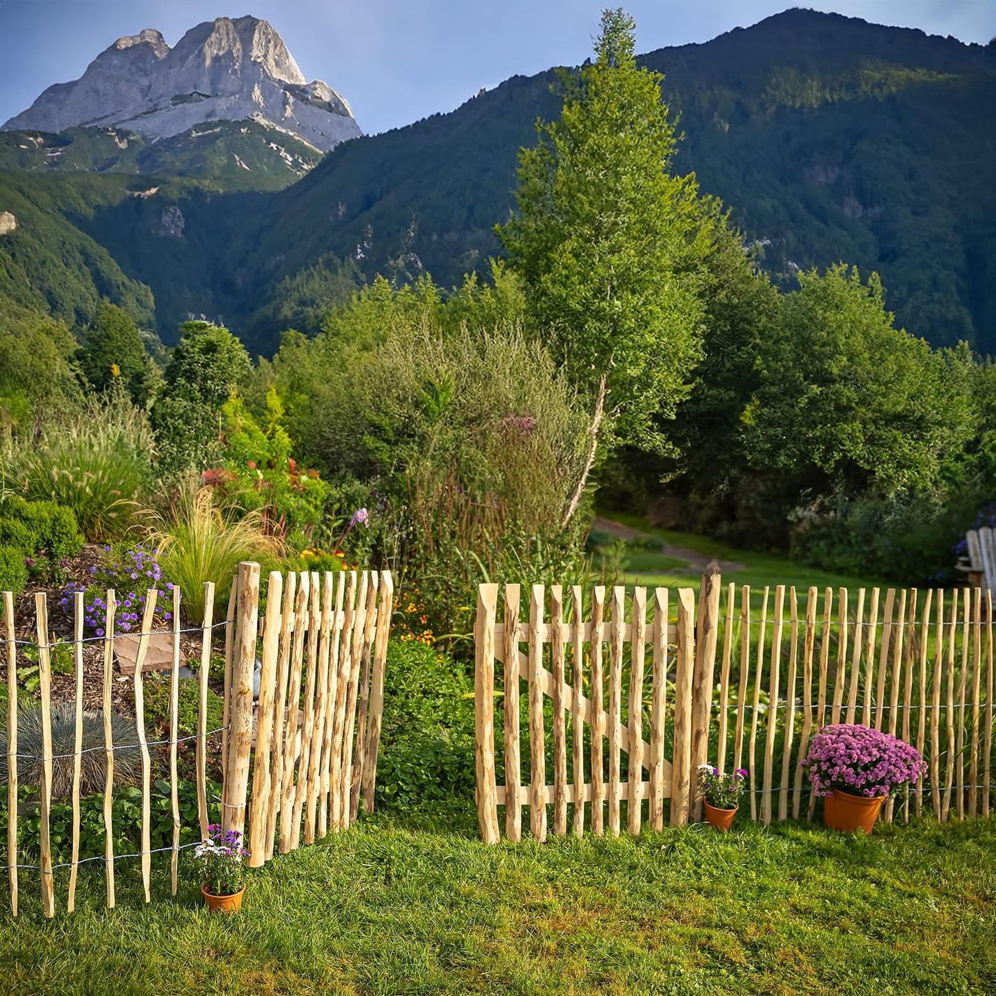 BooGardi Wooden Garden Gate Kit, 120 cm Width x 120 cm Height, Hazelnut, Rustic Style, Swing Gate, Garden Door
