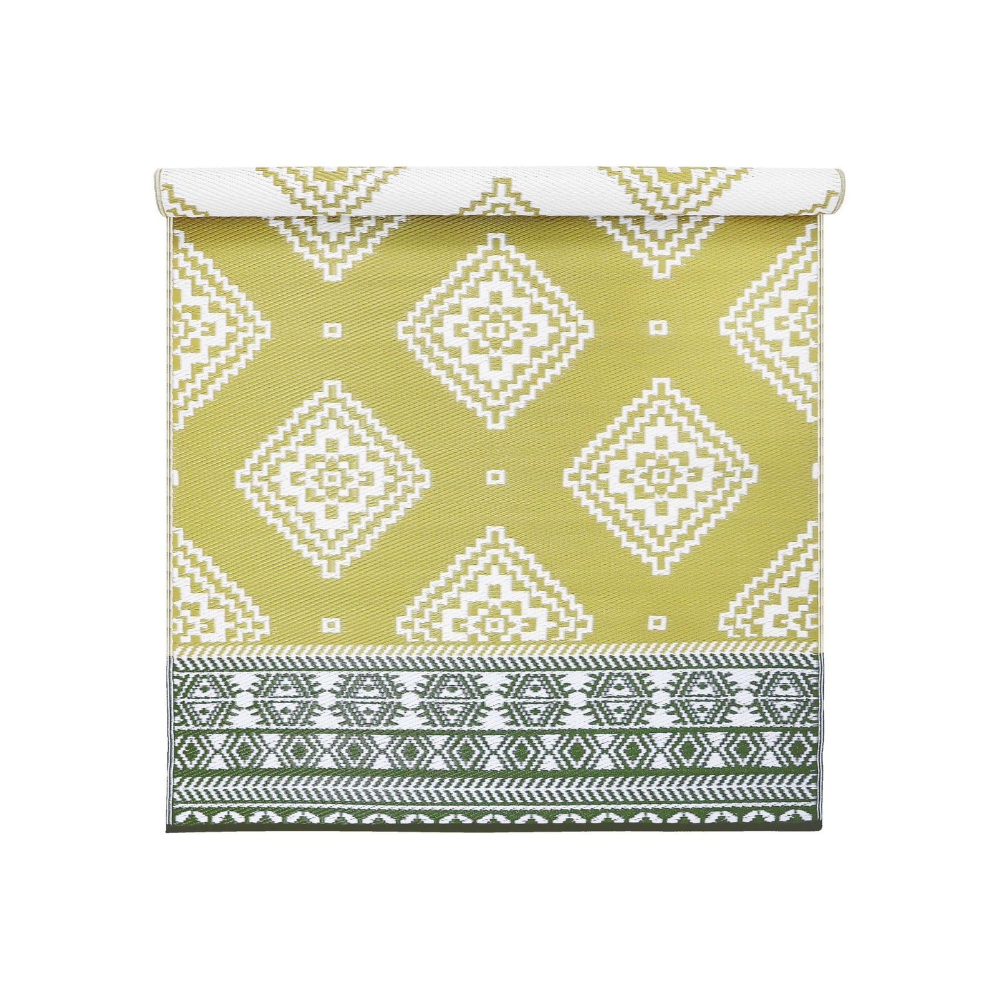 Green Decore Reversible Recycled Plastic Outdoor Rugs | Perfect for Garden, Patio, Picnic, Decking | Stain And Water Resistant | Venice Golden Green and Deep Forest Green, 120 x 180 cm