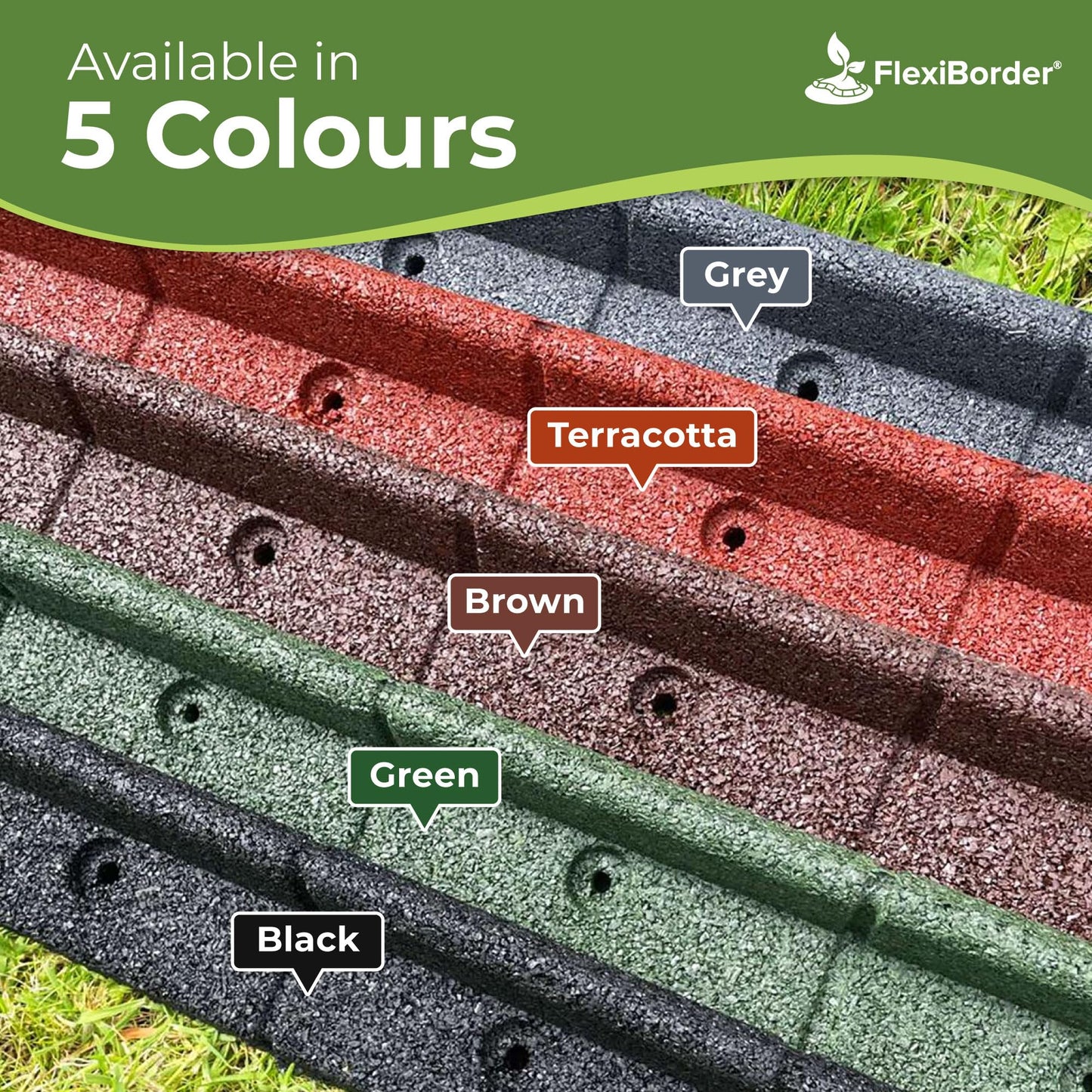 FlexiBorder - Lawn Edging - Flexible Garden Edging Border for Grass Lawns - Pathways - Raised Borders - Artificial Grass - Grey - 6 x 1m Lengths