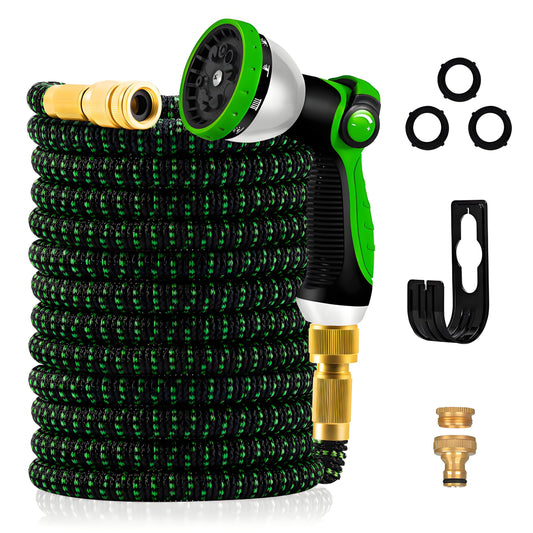 Yofidra 100FT Garden Hose – Upgraded 3-Layer Latex, No-Kink Expandable Water Hose with 3/4" & 1/2" Metal Connectors, 10-Function Spray Nozzle, Flexible Hose Pipe for Gardening, Washing & Cleaning