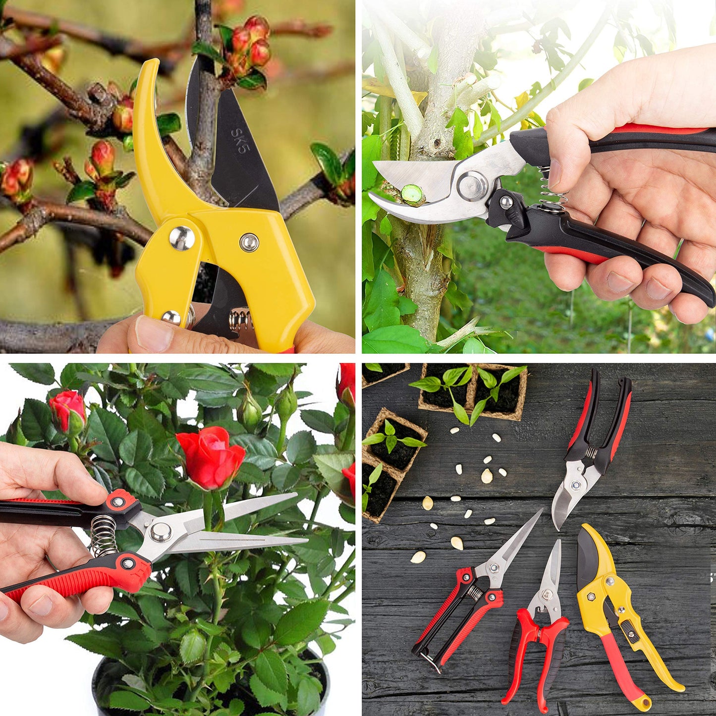 Fstop Labs 4 Packs Pruner Shears Garden Cutter Clippers, Stainless Steel Sharp Pruner Secateurs, Professional Bypass Pruning Hand Tools Scissors Kit With Storage Bag