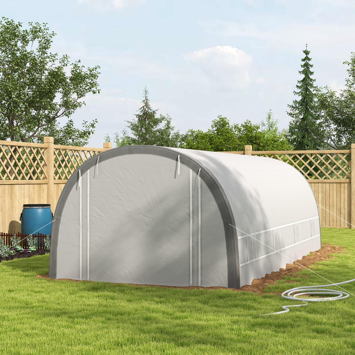Outsunny 6 x 3(m) Walk-in Polytunnel Greenhouse with Upgraded Structure, Zipped Roll Up Mesh Door, 8 Mesh Windows, Tunnel Warm House Tent with PE Cover, 15 Plant Labels and Gloves, White
