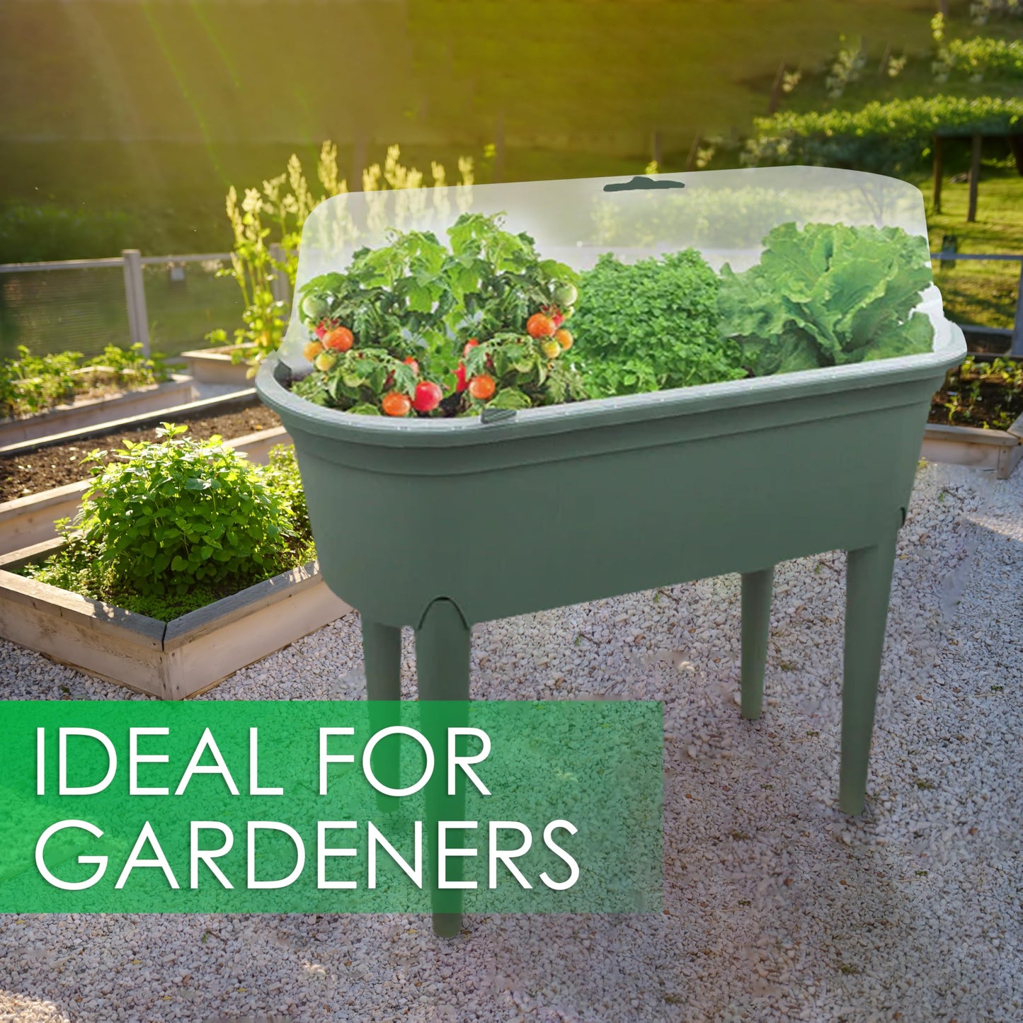 GEEZY Raised Garden Bed Planter Box Outdoor Patio Greenhouse Flower Vegetable Grow Box with Lid & Legs Green - Durable, Portable & Versatile Planter for Small Spaces & Easy Planting & Care