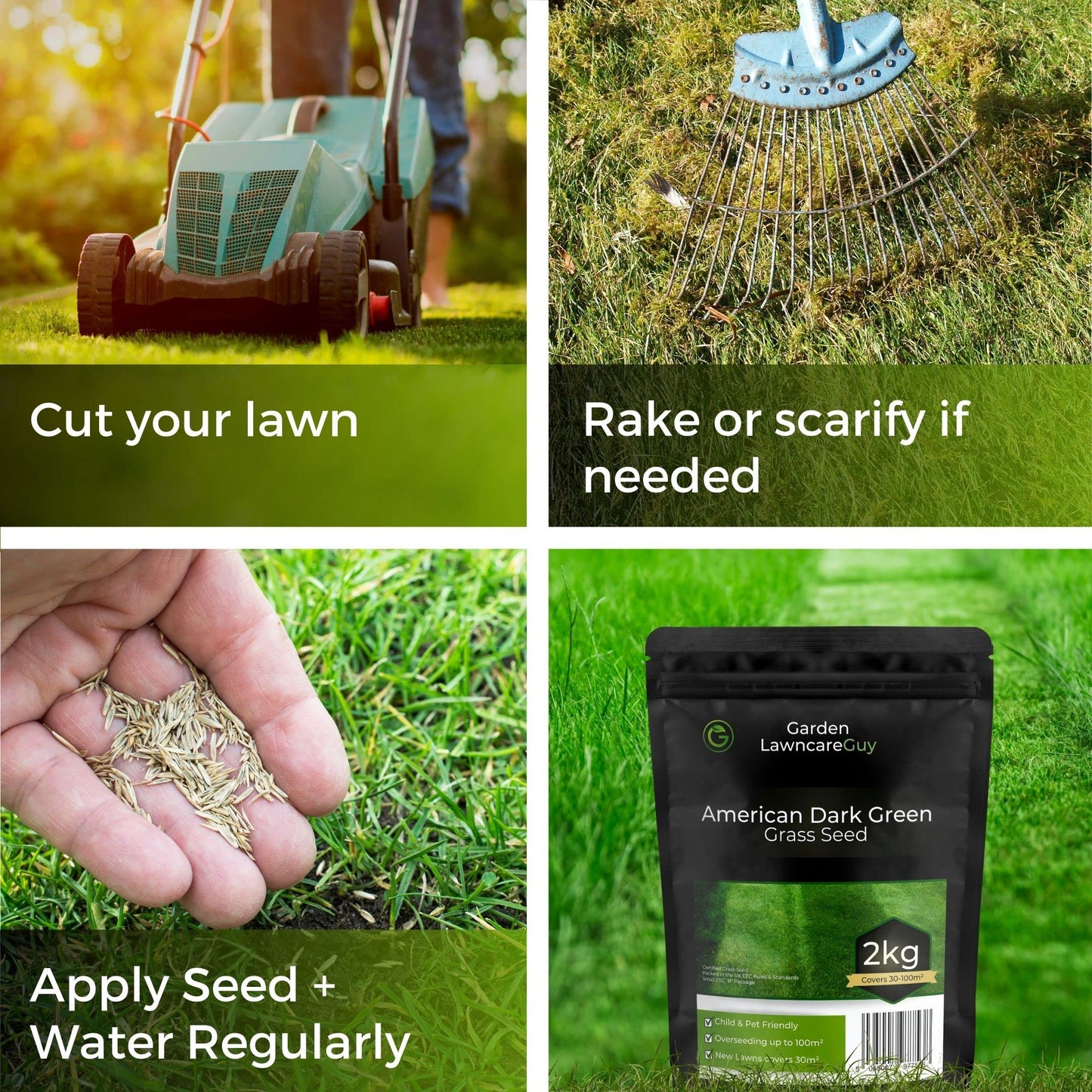 Dark Green Lawn Seed - Grass Seeds for a Green Lawn All Year Round - Hard Wearing & Fast Growing Mix - Garden Lawncare Guy (5kg - 200m²)