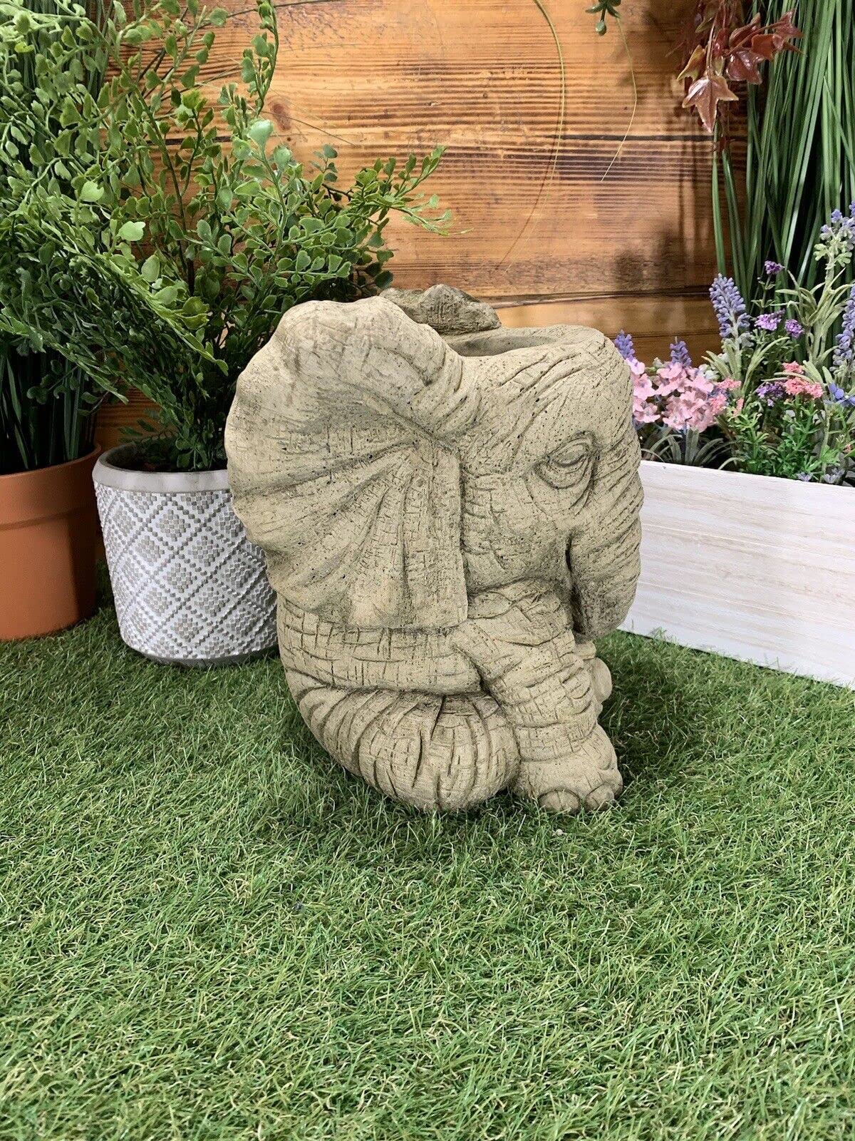 STONE GARDEN ELEPHANT PLANTER PLANT POT FLOWER POT HAND CAST ORNAMENT