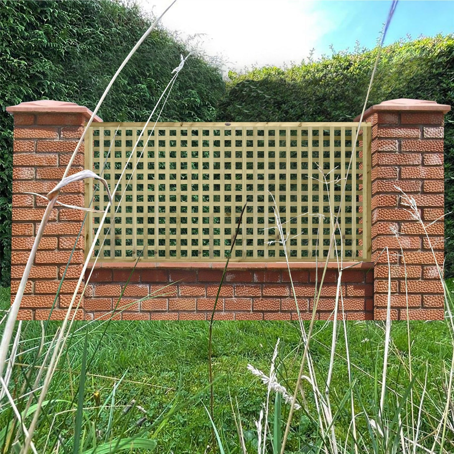 Chunky Urban Square Heavy Duty Framed Wooden Trellis (45mm Thick) Width: 6ft (183cm) x Height: 3ft (90cm) Decorative Fence Panel Topper/Garden Divider/Wall Art/Plant Vine Clingin Grower
