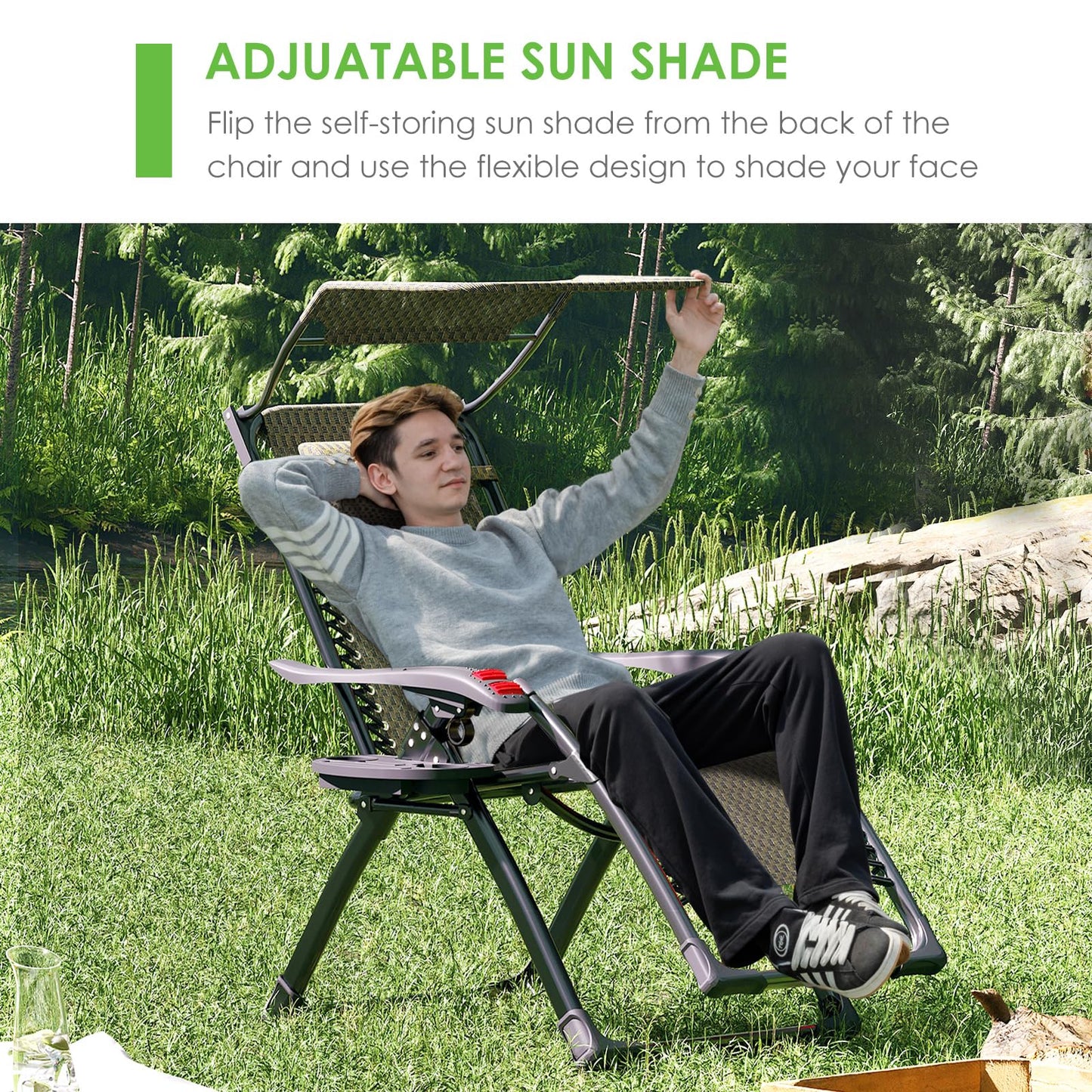 ATORPOK SHOP Zero Gravity Chair with Canopy Shade, Patio Folding Lounge Recliners, Anti Gravity Chair Lawn Patio with Cup Holder Accessory for Garden Beach Camping