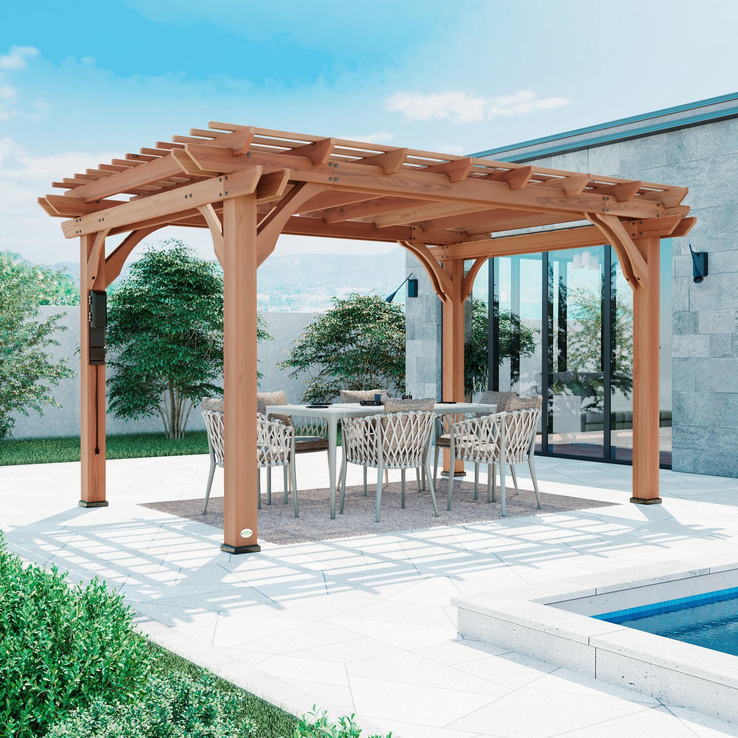 Backyard Discovery Wooden Pergola | Shelter for Patio, Veranda, Outdoor Garden Shade, Heavy Duty Metal Frame, Galvanized Steel Hardware, Waterproof, 100% Cedar Wood | 14ft x 10ft (4.3m x 3m)