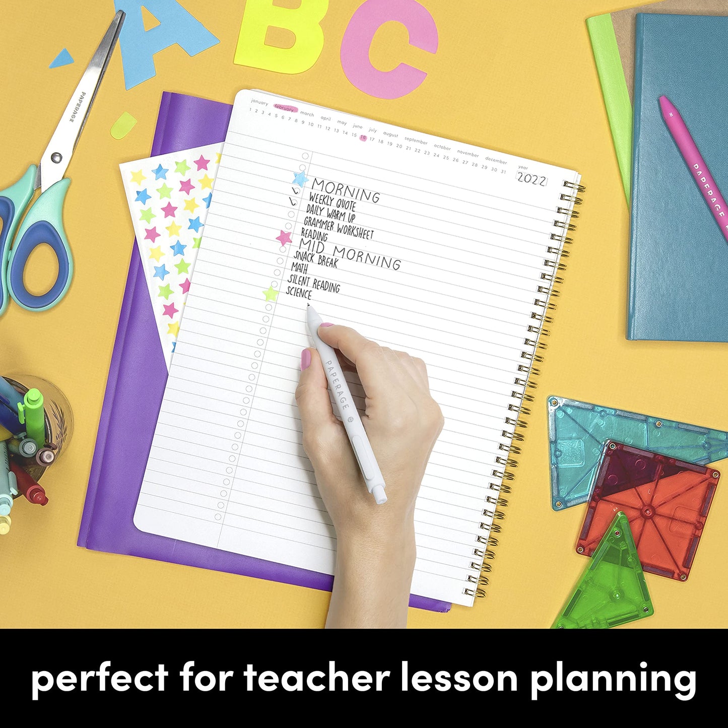 PAPERAGE Undated Daily Planner & To Do List Notepad (Black), 8.5 in x 11 in, Spiral Bound Planner Notebook for Work, School or Home, 104 Lined Pages With Date Tracker for Plans & Notes