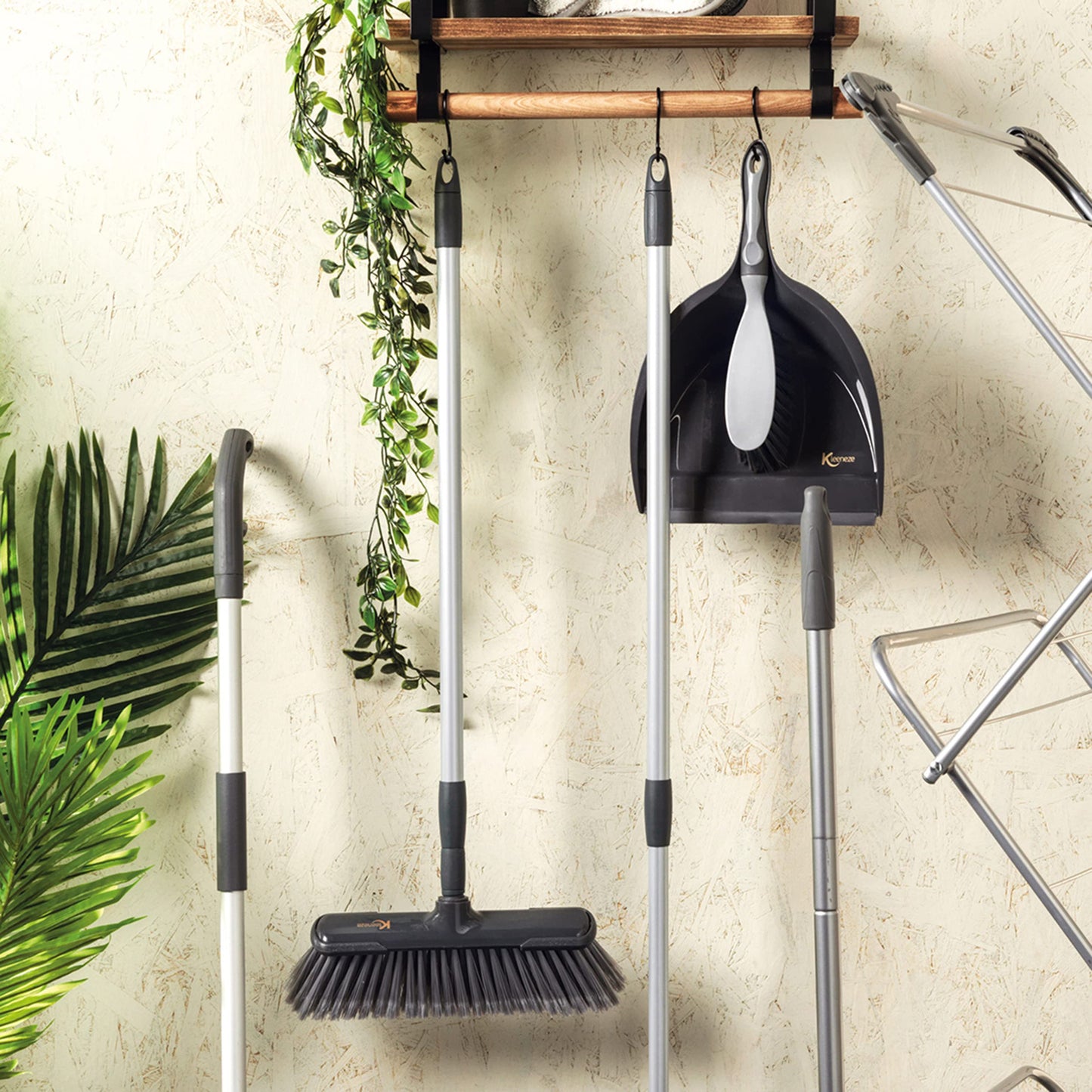 Kleeneze KL028107EU7 Soft Indoor Broom - Non Scratch Bristles, Indoor Floor Sweeping Brush, Suitable for Hard Floors, 120cm Extendable Stainless Steel Handle, Hanging Hook, Grey, 100 Years Edition