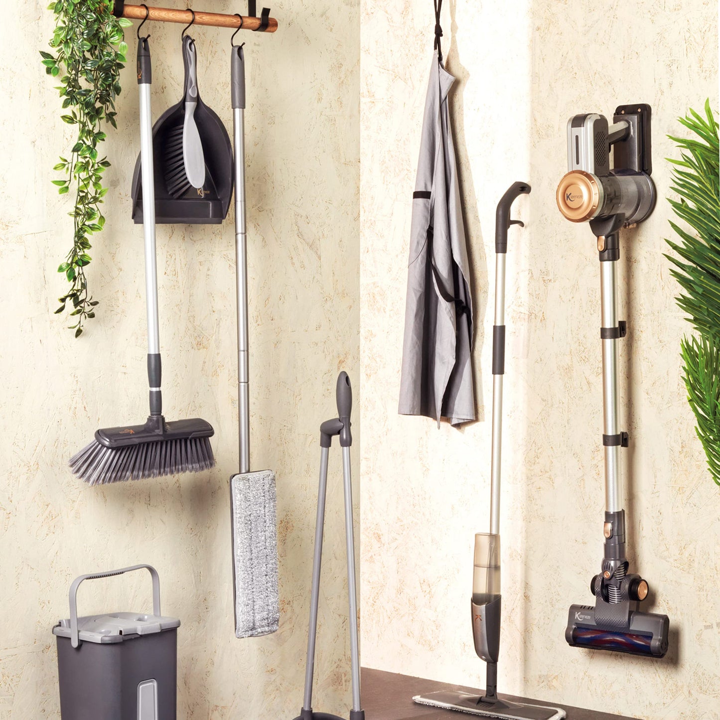 Kleeneze KL028107EU7 Soft Indoor Broom - Non Scratch Bristles, Indoor Floor Sweeping Brush, Suitable for Hard Floors, 120cm Extendable Stainless Steel Handle, Hanging Hook, Grey, 100 Years Edition