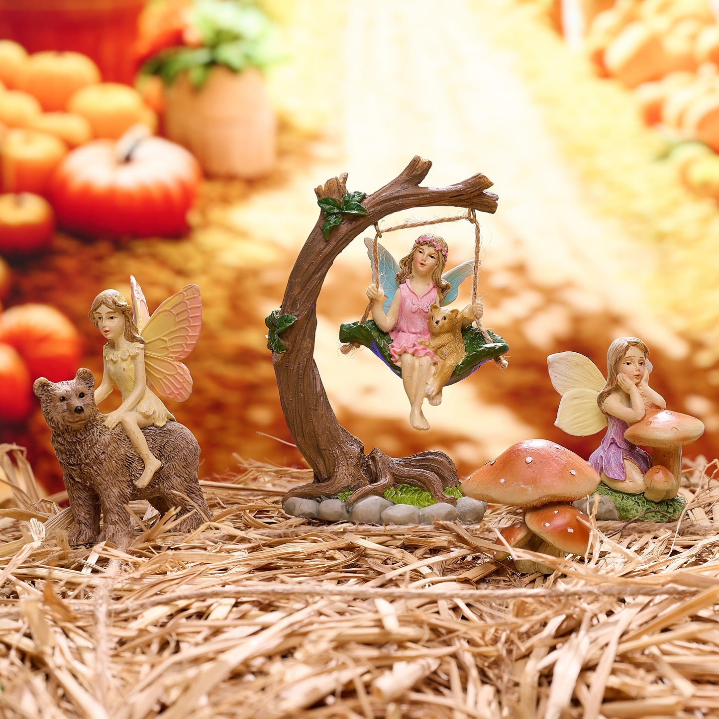 TERESA'S COLLECTIONS Garden Ornaments Outdoor, Set of 5, Cute Fairies Statues, Waterproof Resin Fairy Garden Accessories, Fairy Gifts Ornaments, Indoor Outdoor
