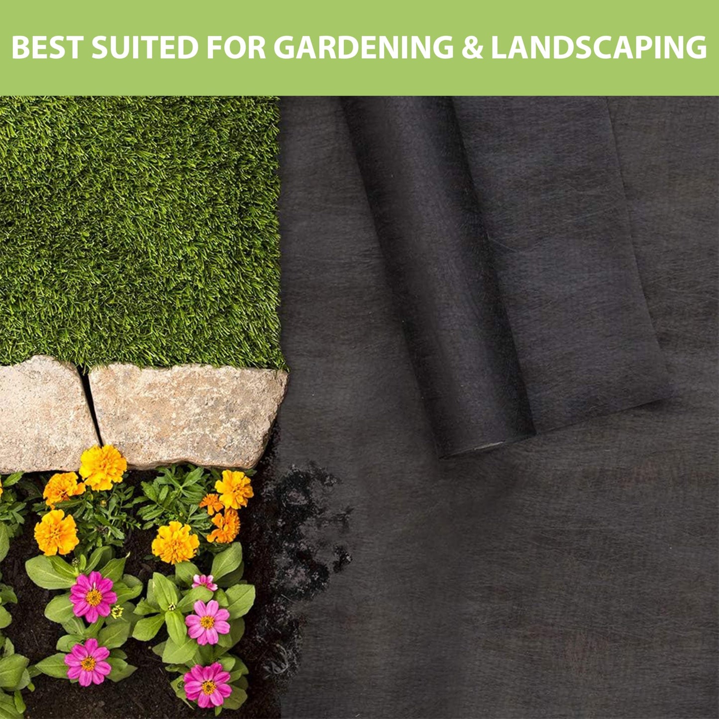 GEEZY Garden Weed Control Fabric Membrane Ground Sheet Cover 1.5x8m - Easy to Cut, Lay, Install - UV Stabilised Non-Woven Permeable Weed Membrane - Suitable for Gardening Decking Landscaping (1 Roll)