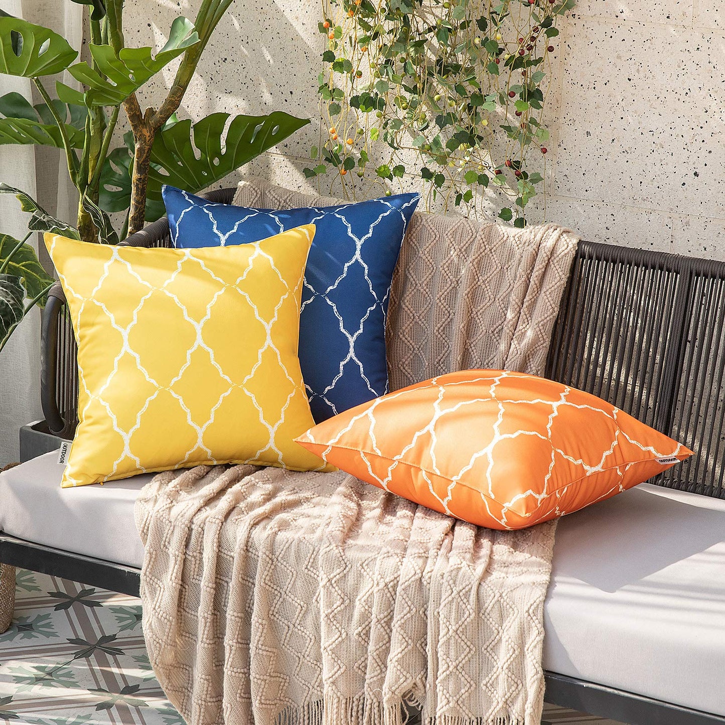 MIULEE Outdoor Cushion Cover Morocco Decorative Waterproof Throw Pillow Cover Square Modern Pillow Case for Garden Sofa Living Room Decoration 18 x 18 Inch 45 x 45 cm Orange Pack of 2