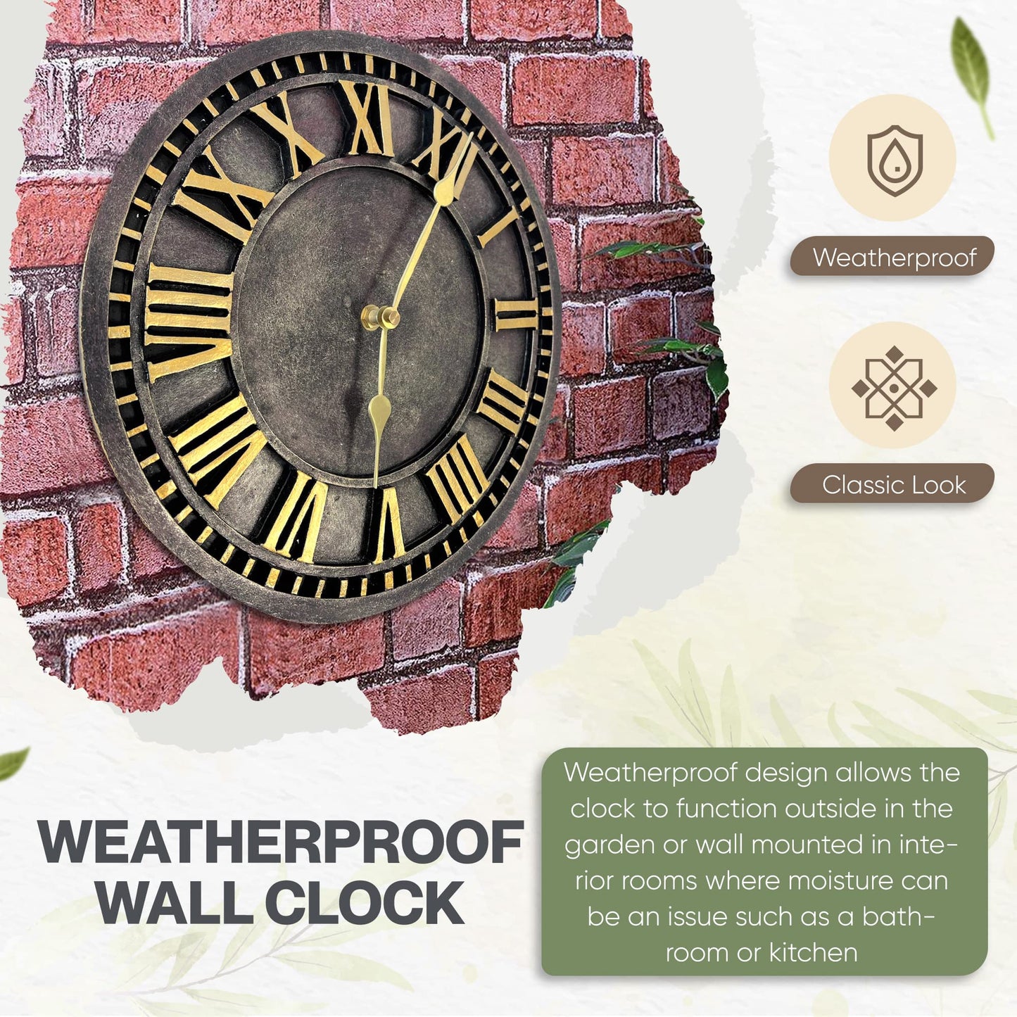 HH Home Hut Outdoor indoor Garden Wall Clock Hand Painted church clock 30cm rust