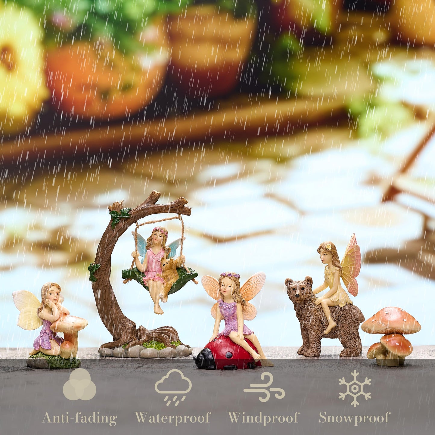 TERESA'S COLLECTIONS Garden Ornaments Outdoor, Set of 5, Cute Fairies Statues, Waterproof Resin Fairy Garden Accessories, Fairy Gifts Ornaments, Indoor Outdoor