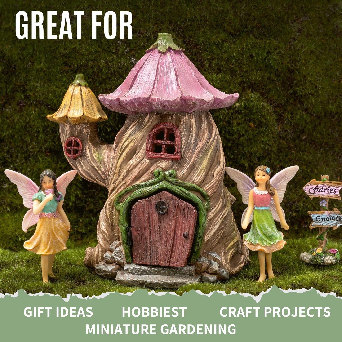 PRETMANNS Fairy Garden Fairy Houses - Fairy Garden Accessories, Fairy Garden Ornaments - Fairies for Fairy Garden - Fairy House & Fairies - Fairy Garden House Kit - 4 Pieces