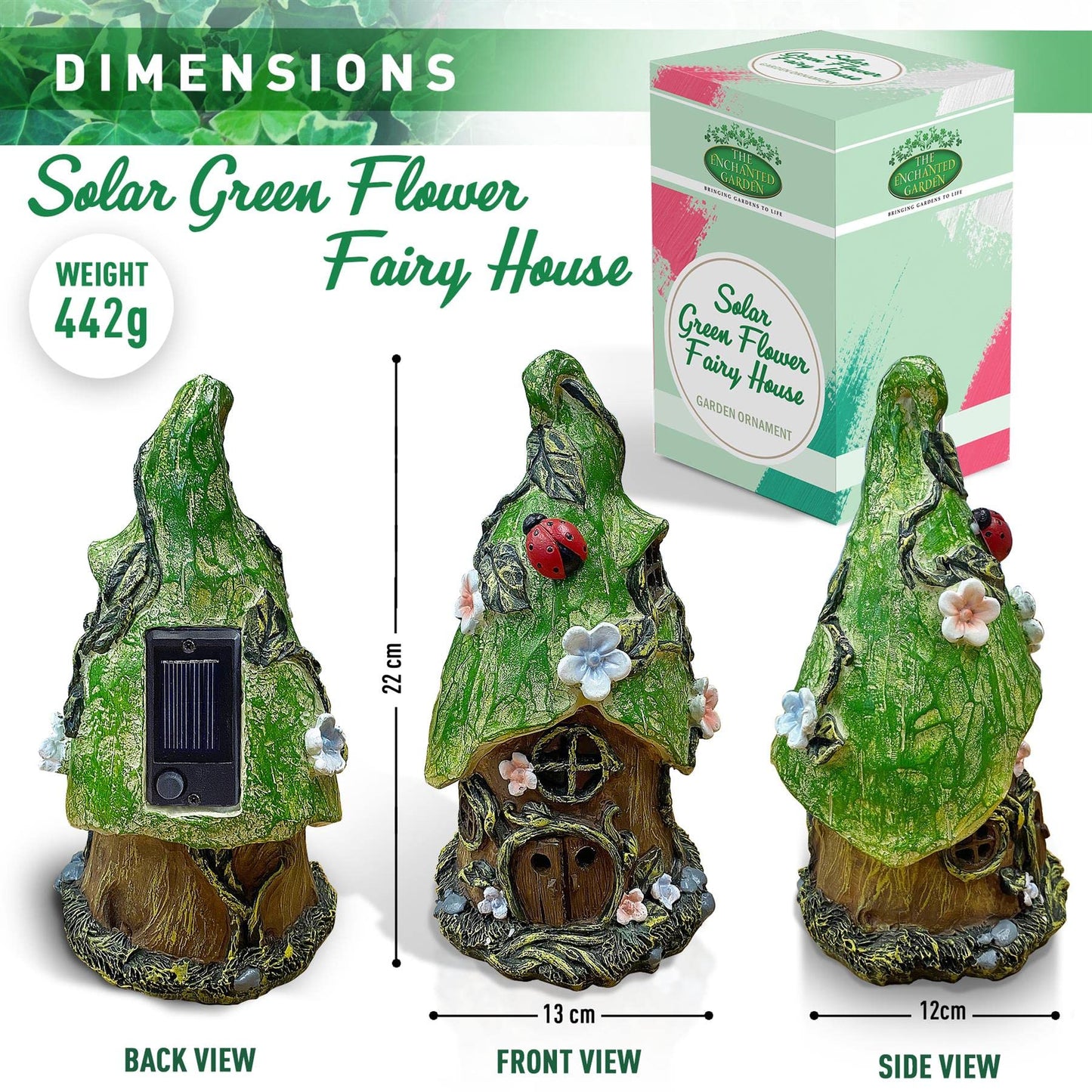 THE ENCHANTED GARDEN Fairy House Green Flower Ornament Outdoor Decoration Fairy Garden Accessories Statue Elf Pixie Fairies Home