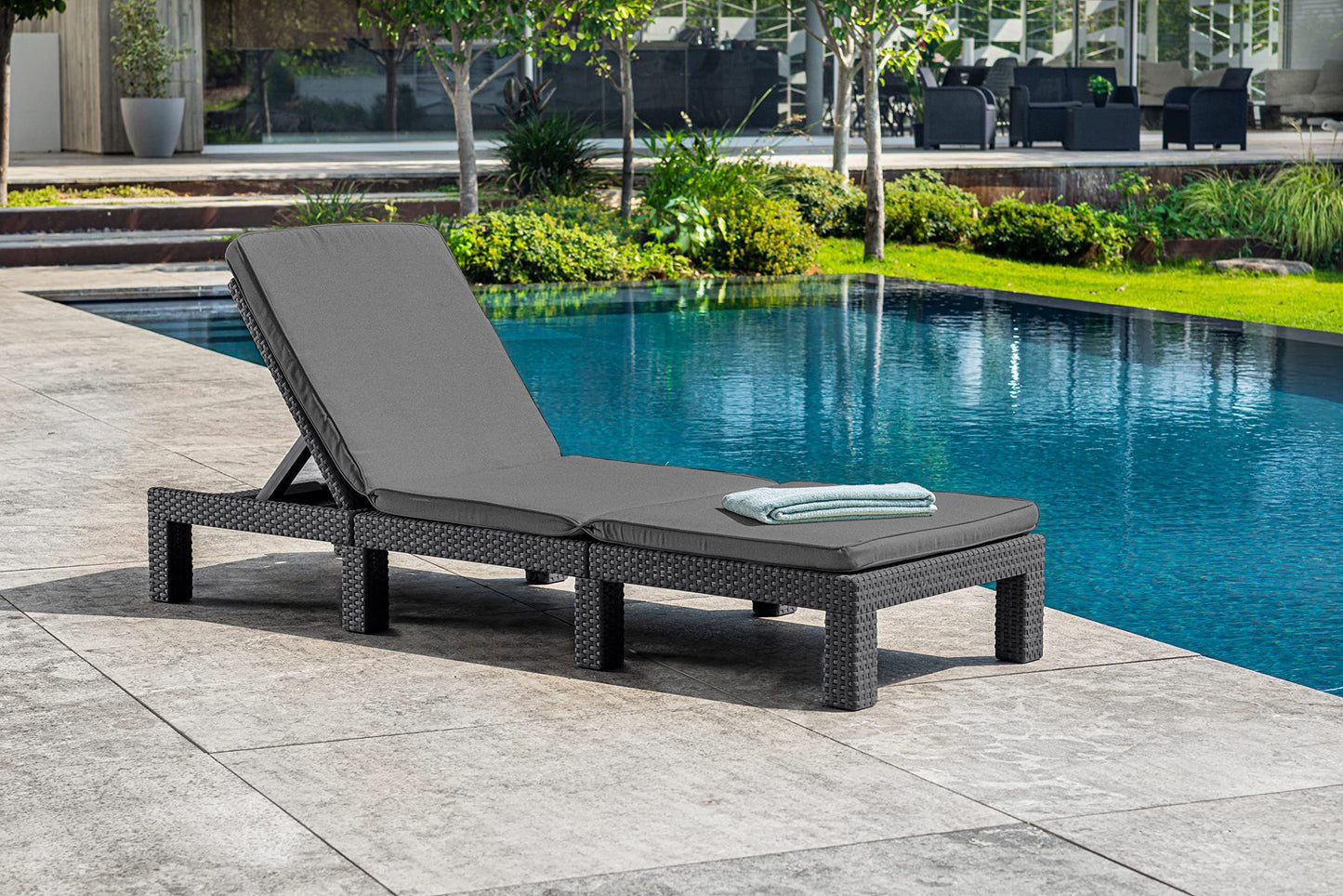 Allibert by Keter Daytona Deluxe Outdoor Garden Sun lounger - Graphite with Grey Cushions
