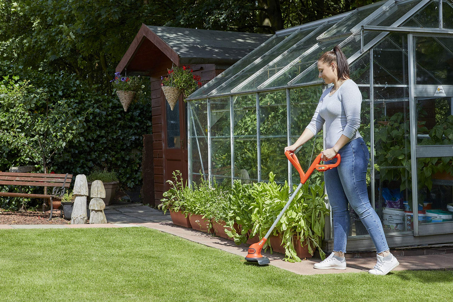 Flymo SimpliTrim Li Cordless Battery Grass Trimmer - Ultra Lightweight 14.4 V Li-Ion Battery Integrated Including Charger), 23 cm Cutting Width, Durable Long Life Blades, Orange and Grey