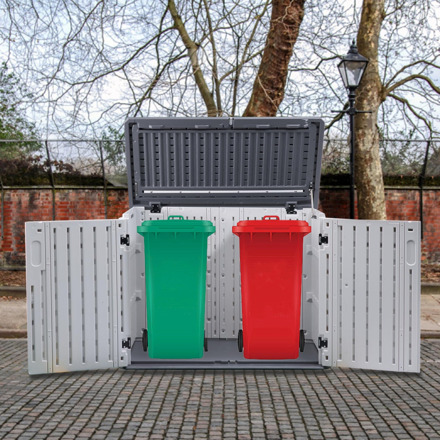 Panana Plastic Garden Shed Outdoor Furniture Storage Shed Plastic House Tool Shed Utility Chest Shed Box (132 x 72x 99 cm-White)