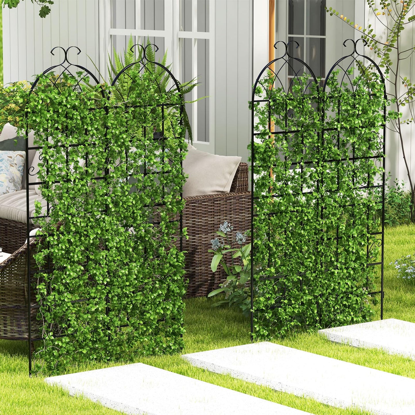 GiantexUK 180/220x50cm Garden Trellis, 6ft/7.2ft Tall Galvanized Metal Fence Climbing Plants Support Frame, Rustproof Lattice Grid Panels Barrier Edge Border for Rose Vine Vegetable (180x50cm, 4pcs)