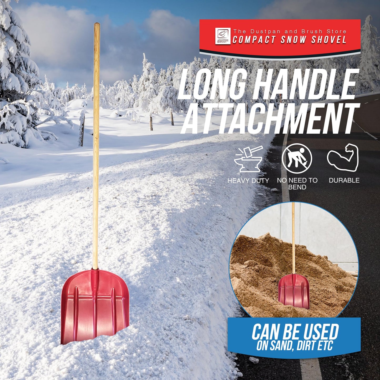 Heavy Duty Snow Pusher – 30cm Wide Plastic Head, 120cm Long Wooden Handled Multipurpose Shovel for Snow and Garden Debris