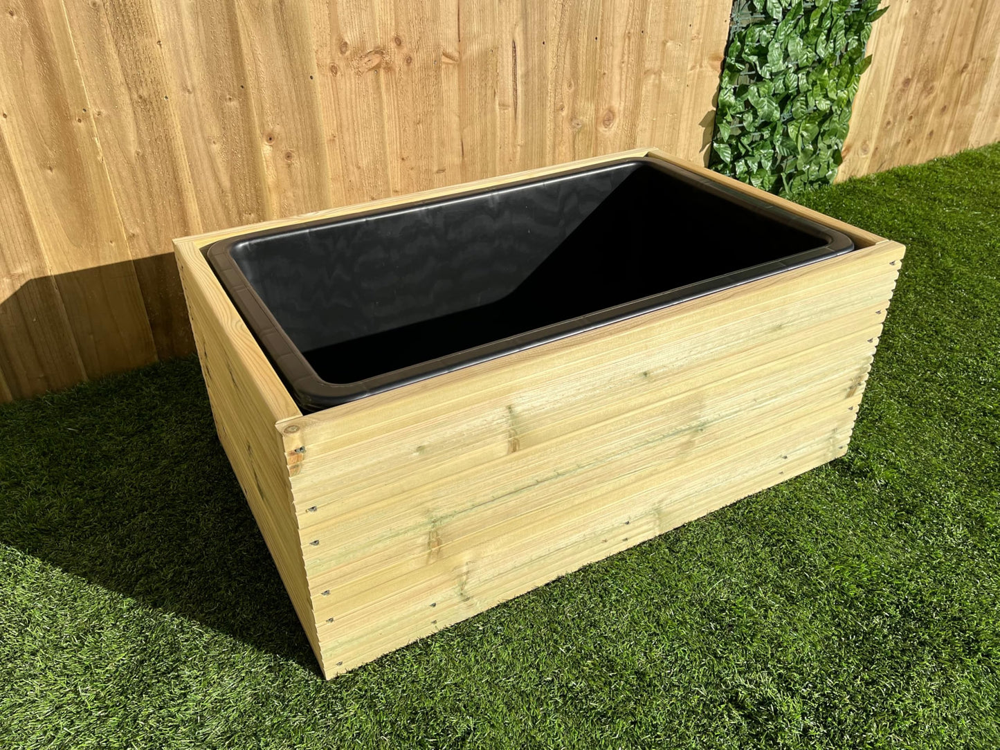 Raised Garden Pond Wooden Decking Water Feature 84x55x36cm 90L Solid Tub Liner (Smooth Plain Decking)