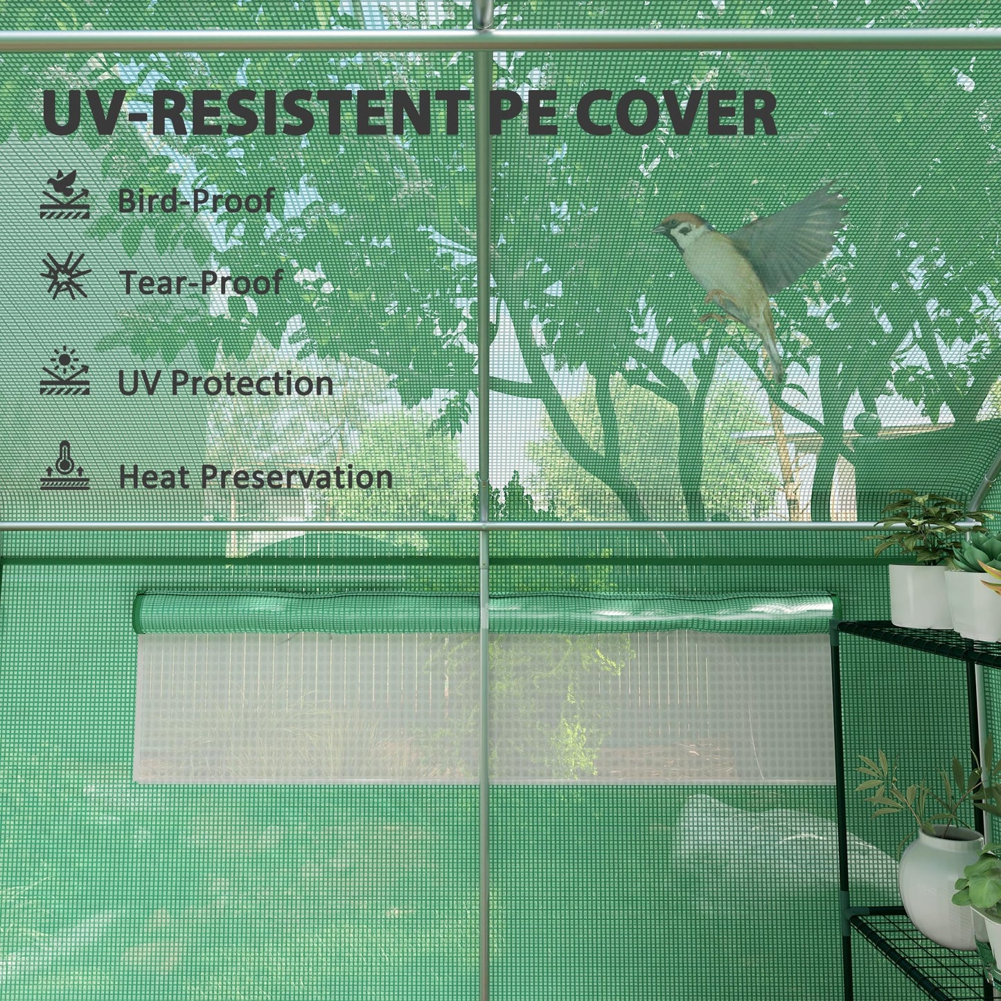 Outsunny 6 x 3 x 2m Polytunnel Greenhouse with 3 Roll-up Doors and Large Mesh Windows, Walk-in Garden Tunnel Warm House Tent with UV-resistant PE Cover and Galvanised Steel Frame, Green