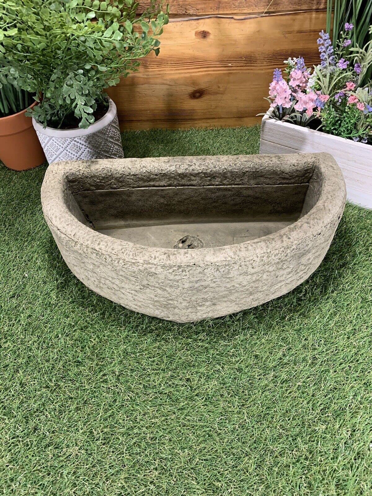 Zewool Semicircular Stone Half Circle Planter Pot Ornament, Antique Gray, 16" x 8" x 5.5", Outdoor, Garden Style