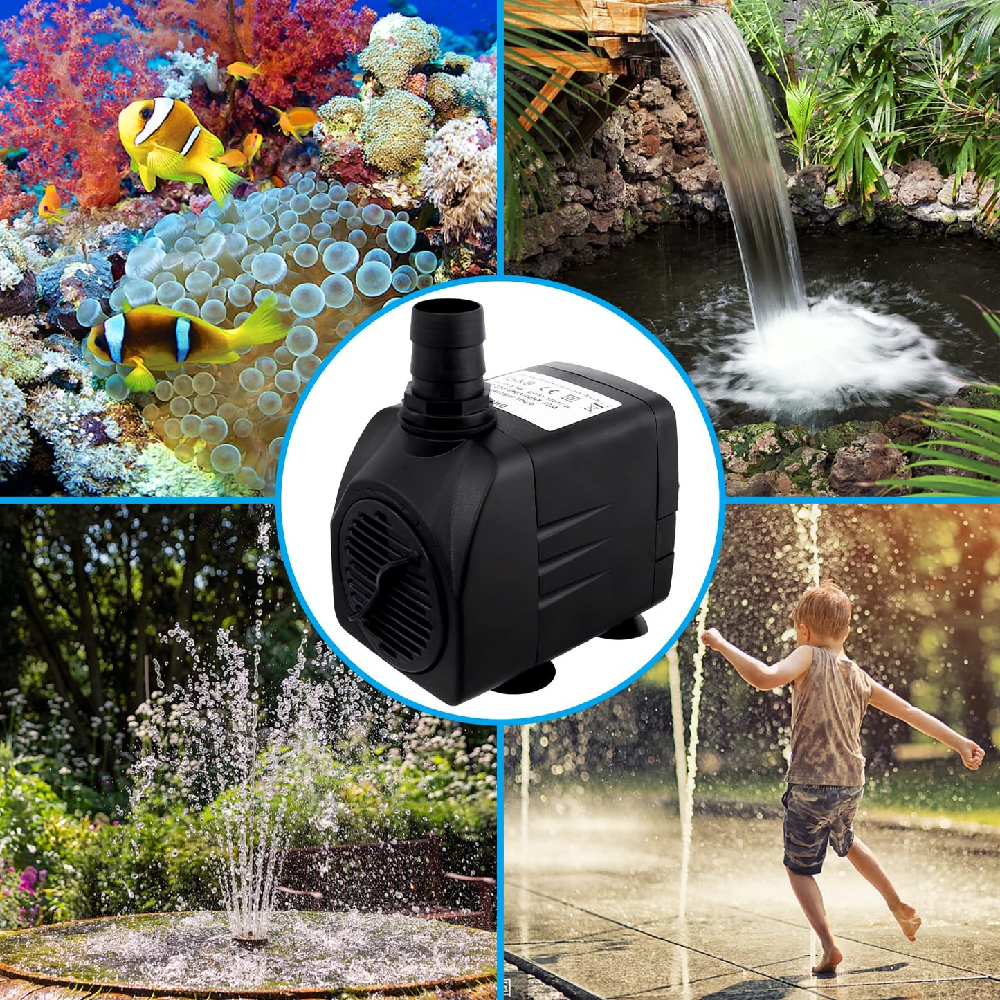 Awroutdoor Submersible Water Pump, Ultra Quiet Water Feature Pump(30W,2500L/H) for Aquarium, Fish Tank,Pond,Hydroponics, Statuary, with 4 Strong Suction Cups, Adjustable Water Volume (13/16/19/25 mm)