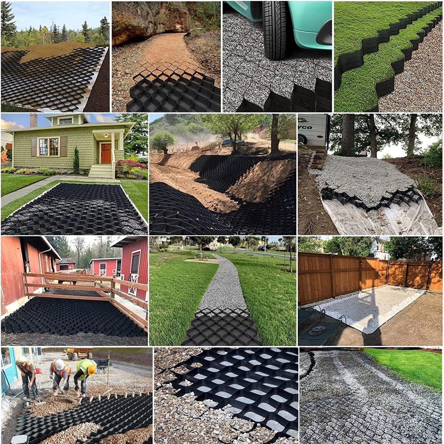 ("en":"Geogrid Retaining Wall Reinforcement 4", HDPE Scalable Ground Geo Grid Driveway Ground Pavers for Landscaping, Black Permeable Paving Stabilizer with Drain Holes(6x20 m (20x66 ft))")