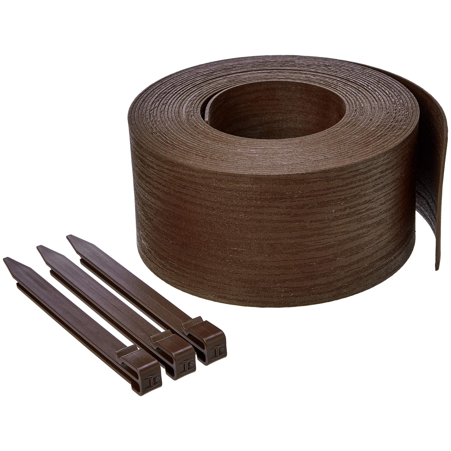 Amazon Basics Garden and Landscape Edging Coil, Landscape Edging Kit ,Pack of 10 Stakes, 5 inch x 40FT, Brown