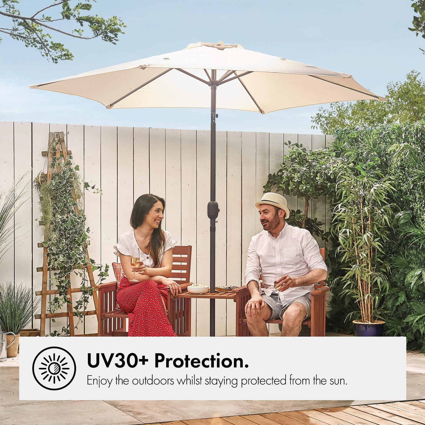 VonHaus Parasol 2.7M – Parasol Umbrella for Outdoor, Garden, Patio – Sun Shade Canopy with Hand Crank, Tilt Function, UV30- Protection, Air Vent, Powder Coated Steel Frame