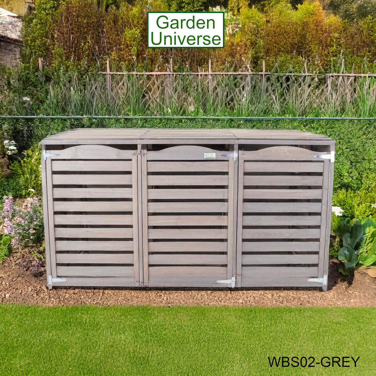 Wheelie Bin Storage Unit Triple Three Bins Garden Universe Outdoor 3 Wheelie Bin Storage In Grey WBS02-GREY