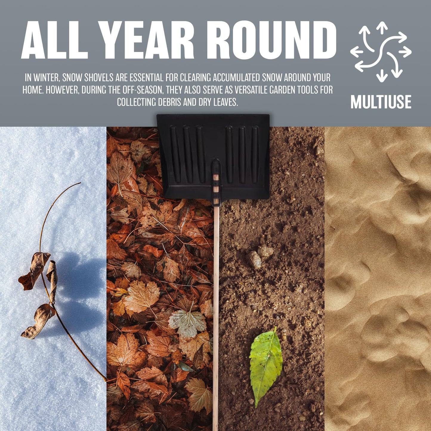 1.3m Snow Shovel - Pusher, Scooper, Mucking Out Emergencies | Ideal for Clearing Garden, Car, Truck, Driveway Etc | Strong & Durable Plastic Spade and Wooden Handle – Heavy Duty 130cm