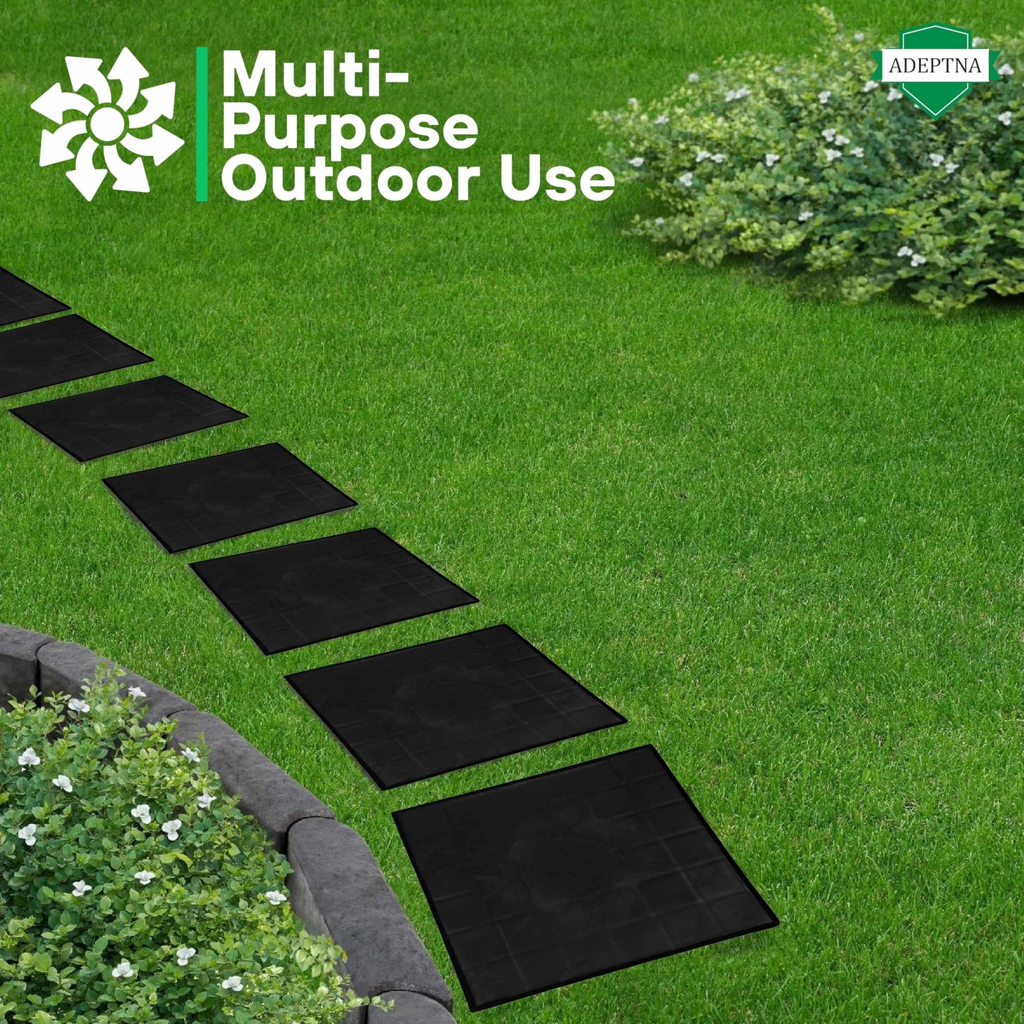 ADEPTNA Pack of 8 Plastic Patio Block Stepping Stones Easy Install, Weatherproof, Lightweight Concrete Effect Paving Slabs Anti-Slip & UV Resistant Square Stones for Outdoor Garden Pathway Patio