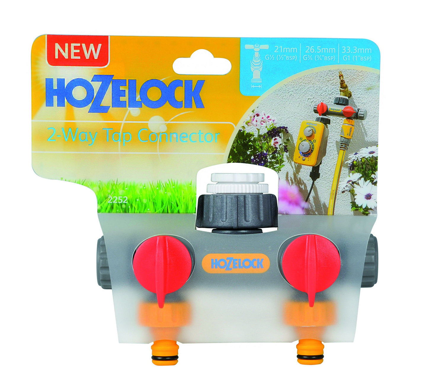 HOZELOCK - Multi-Tap Connector 2-Way : Ideal for Creating 2 Circuits on a Single Tap, With Independent Flow Valve for Each Outlet [2252 0000]