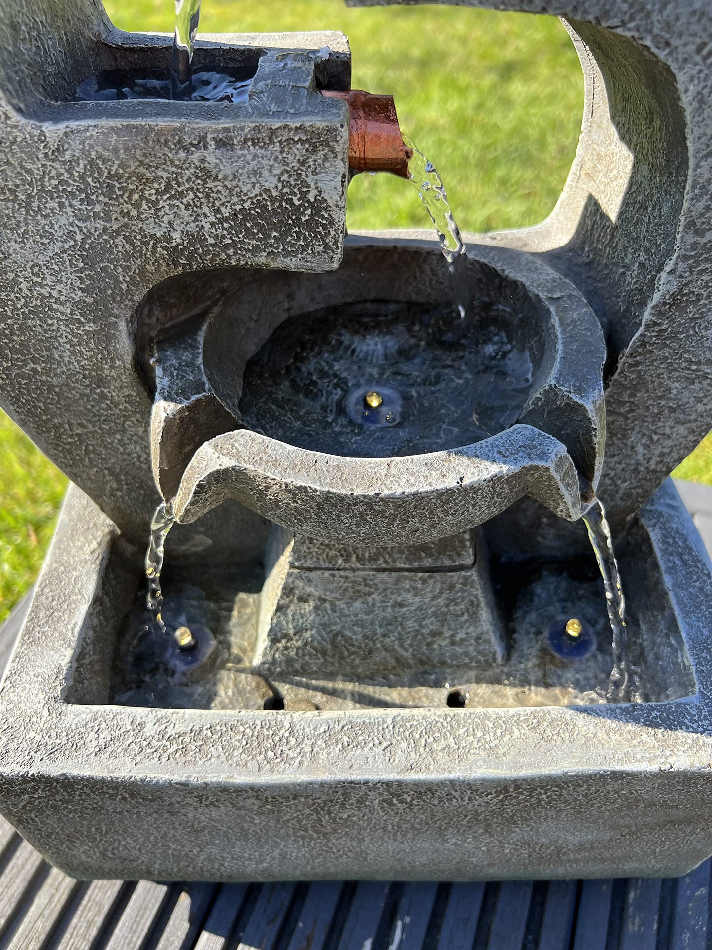 allpondsolutions Outdoor Self Contained 5 Tier Water Feature with LED Lights - Solar Powered 27.5x18x48cm