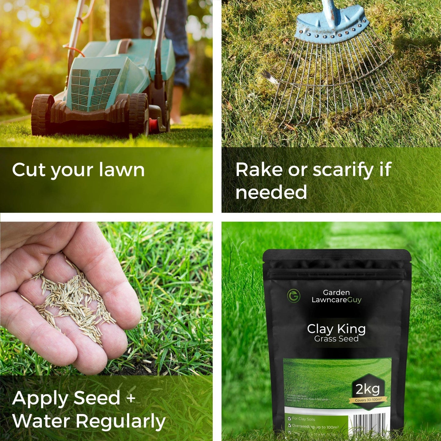 Clay King - Grass Seed for Clay Soil UK - Deep Rooting for Clay Lawns and New Builds - 5kg - Garden Lawncare Guy