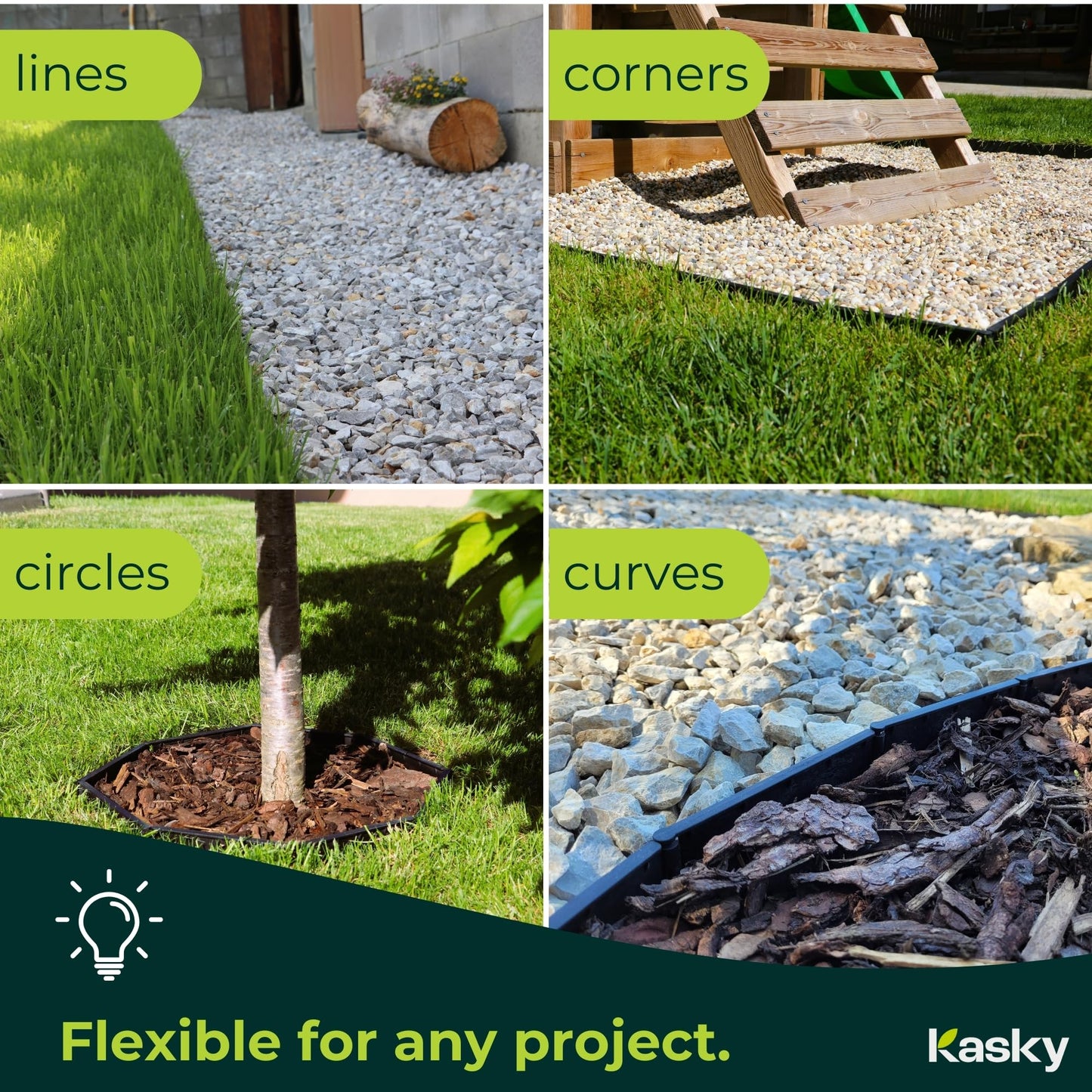 Easy to Install Lawn Edging Border - Simply Hammer into Place, No Trenches to Dig - Durable & Flexible Garden Edging - Invisible Grass & Path Edge from Recycled Plastic - 10.7 m / 35 ft Long
