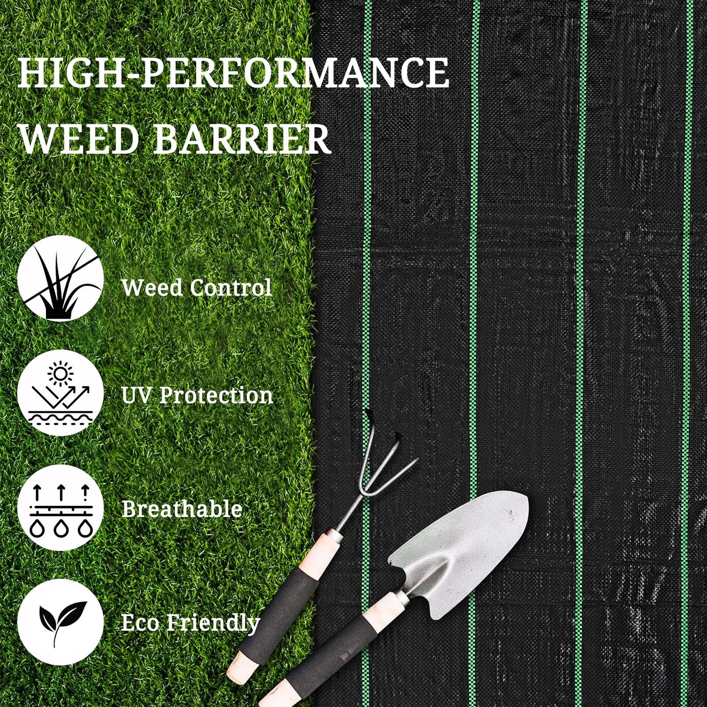 XHDA 2m x 10m Heavy Duty Weed Membrane, Garden Weed Control Barrier Fabric, Weed Suppressant Membrane for Ground Cover